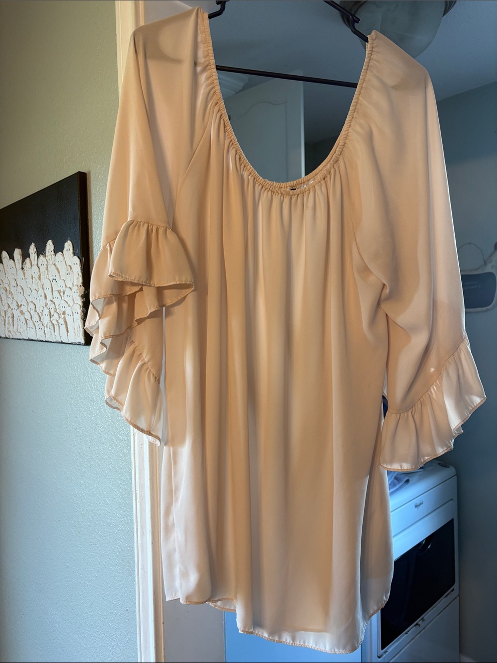 Women's Cream Ruffle Sleeve Peasant Top